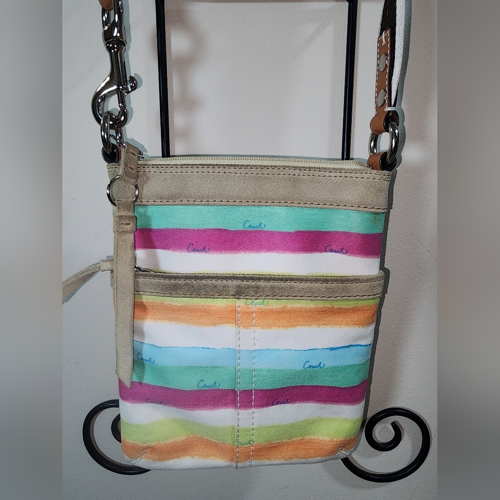 Coach Striped Multicolor Canvas Crossbody with Neutral Trim